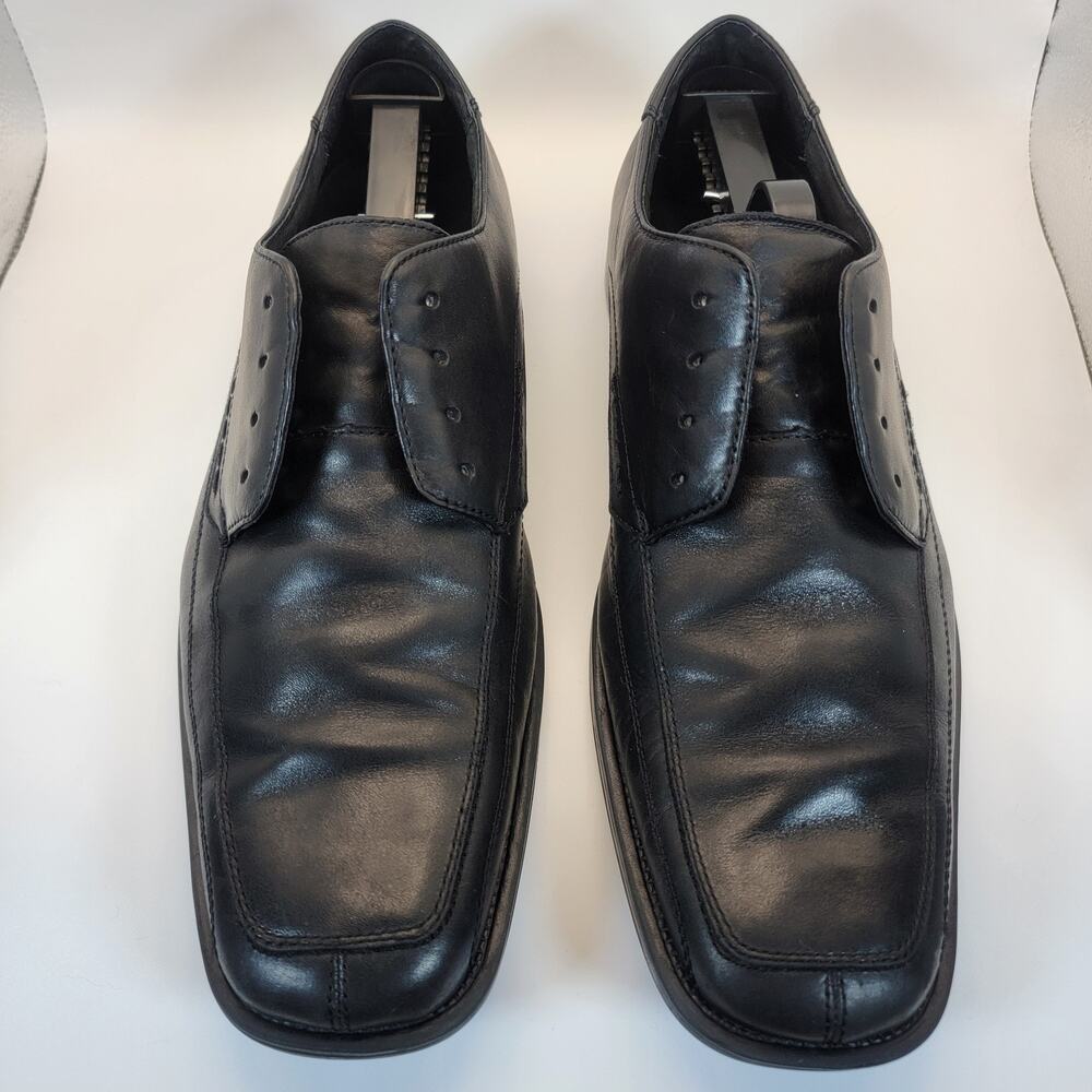 Mens Dress Shoes Size 9.5M Black Leather Square Toe Lace Up Oxford Claiborne